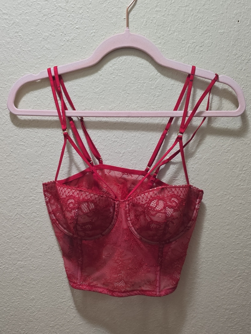 NWT Victoria's Secret Red Lace Bustier with Strappy Details 34D